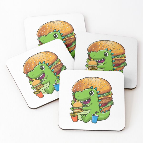 Item preview, Cute Dino Enjoying Burger Fries and Drink designed and sold by yuki-hana.