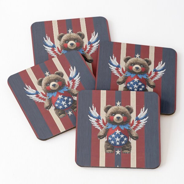 Item preview, Cute American Bear with Stars and Stripes Wings Wearing Patriotic USA Flag Colors Symbolizing Freedom and Strength Artwork designed and sold by ArtDesignTp.