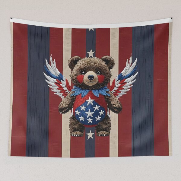Item preview, Cute American Bear with Stars and Stripes Wings Wearing Patriotic USA Flag Colors Symbolizing Freedom and Strength Artwork designed and sold by ArtDesignTp.