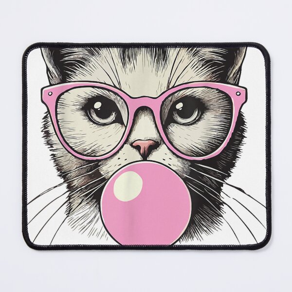 Item preview, Vintage Cute Pink cat wearing sunglasses With Bubble Gum designed and sold by BASKF.