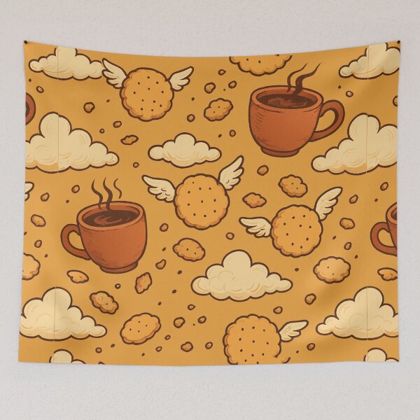 Item preview, Whimsical Flying Biscuits Vector – Playful Hot Chocolate & Whipped Cream Clouds Illustration designed and sold by MAGICKEY2024.