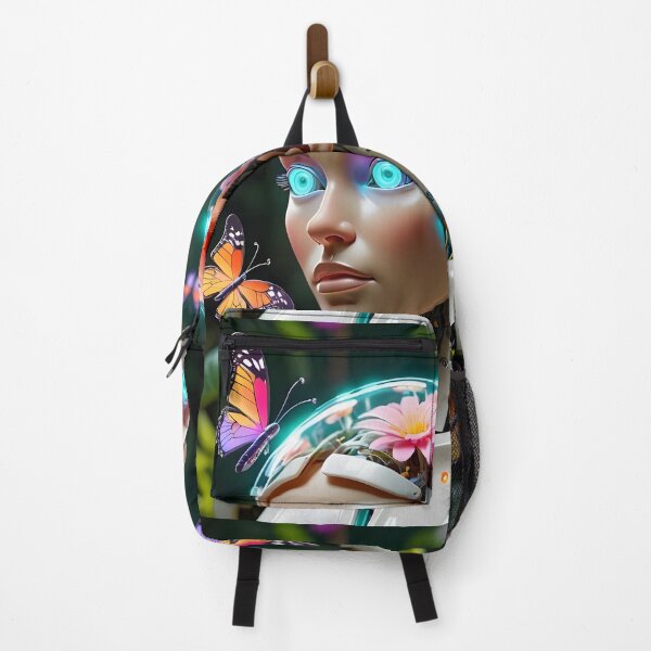 Item preview, Cyberpunk Butterfly Android - Futuristic Woman Robot with Floral Crown Art designed and sold by CreativeCorez.