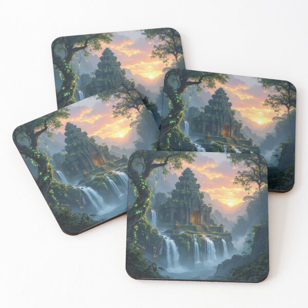 Item preview, Ancient Jungle Temple with Waterfalls at Sunrise designed and sold by Uniquely Yours.