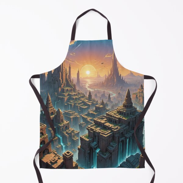 Item preview, Futuristic Ancient City of Towers and Waterfalls at Sunset designed and sold by Uniquely Yours.