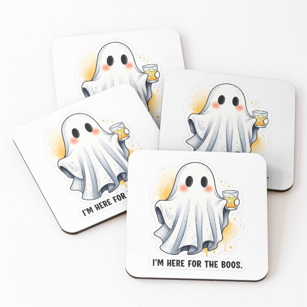 Item preview, Cute Ghost with Drink Sticker - "I'm here for the boos." designed and sold by Vela Media.