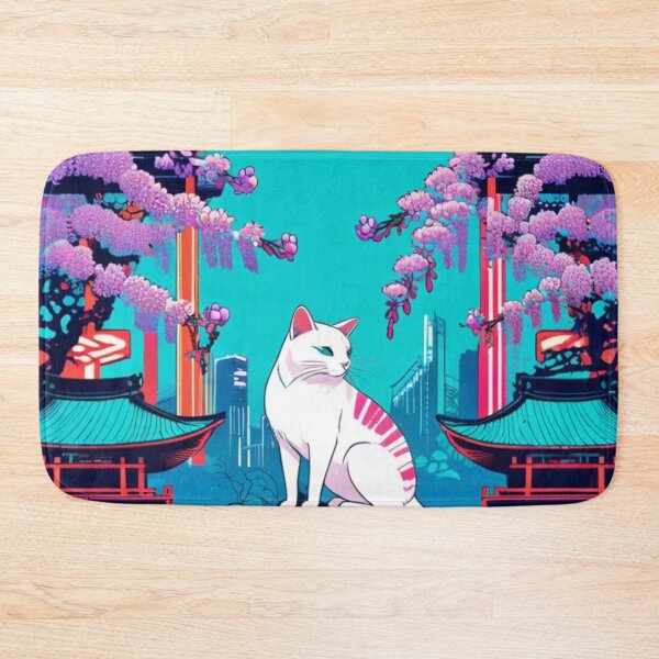 Item preview, Urban Sakura Cat – White Feline in Neon Japanese Temple City designed and sold by LEO'S CREATURE　れおずくりーちゃー.