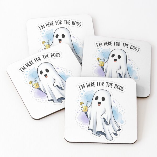 Item preview, Cute Ghost with Drink Sticker - "I'm here for the boos." 2 designed and sold by Vela Media.