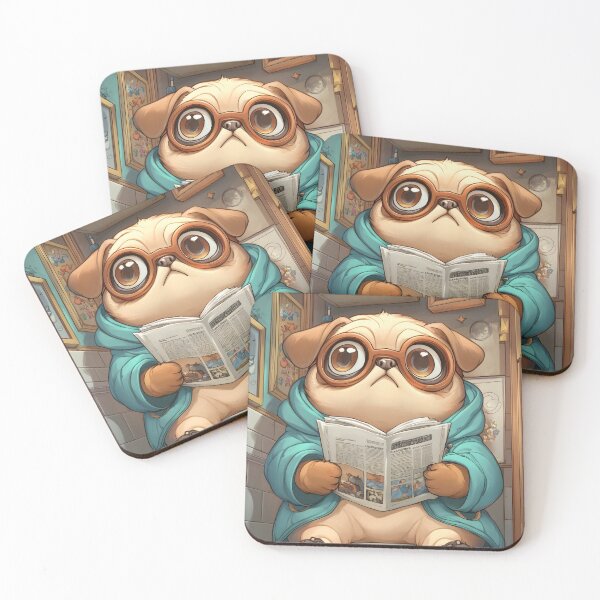 Item preview, Pug Dog Reads Cozy Morning News Bright Bathroom designed and sold by Williamhallano.