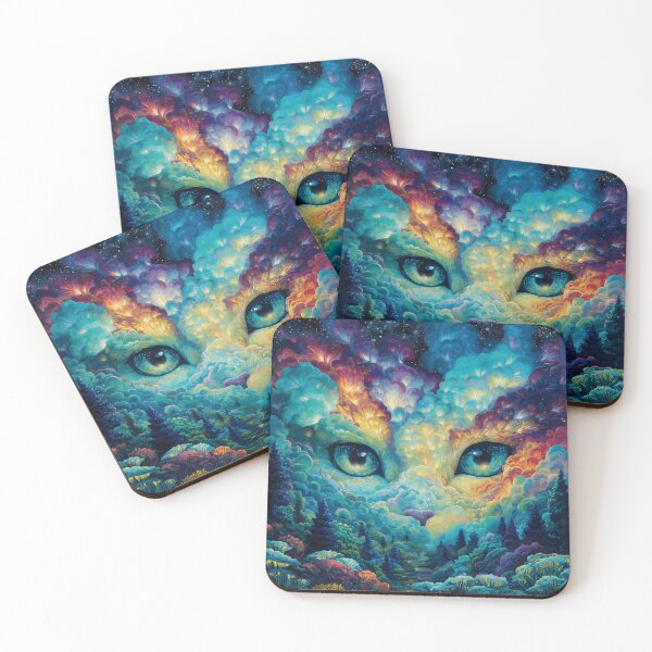 Item preview, Cosmic Cloud Cat Forest Psychedelic Art Print designed and sold by HarmonicDaze.