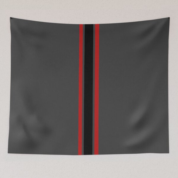 Item preview, Single Stripe with 2 Thick Pinstripes (Dark Gray & Red on White) designed and sold by Racing Stripes Only.