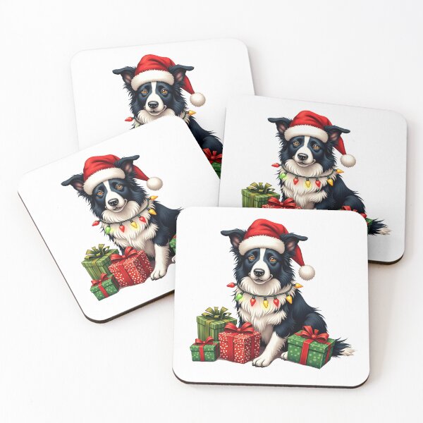 Item preview, Christmas Border Collie with Santa Hat, Christmas Lights designed and sold by EstelleStar.