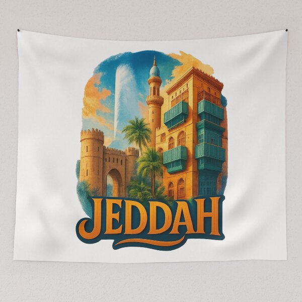 Item preview, Old Jeddah Cityscape with King Fahd Fountain, Saudi Arabia designed and sold by Places On Earth.