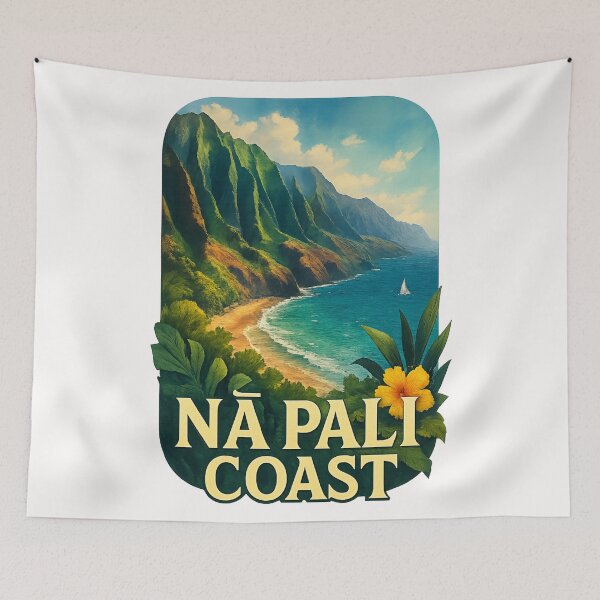 Item preview, Nā Pali Coast Beach and Hibiscus, Kauai Hawaii designed and sold by Places On Earth.