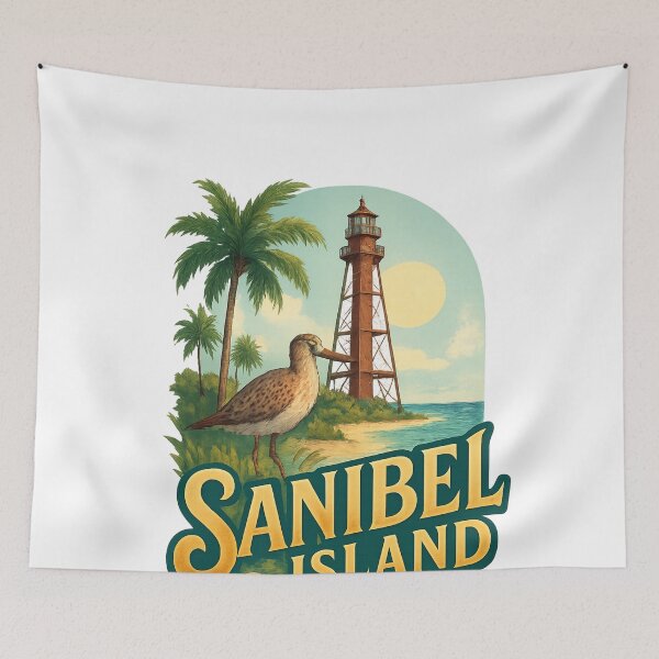 Item preview, Sanibel Island Lighthouse and Shorebird, Florida USA designed and sold by Aryabek.