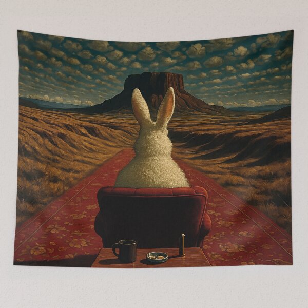 Item preview, Rabbit in an armchair, surreal landscape, great gifts for dreamers designed and sold by Mauswohn.