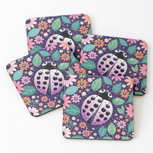 Item preview, Pink Ladybug Colorful Flowers designed and sold by purplesensation.