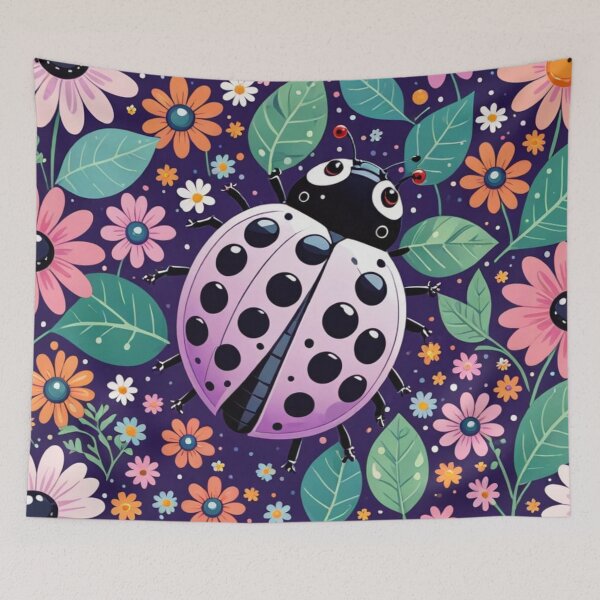 Item preview, Pink Ladybug Colorful Flowers designed and sold by purplesensation.