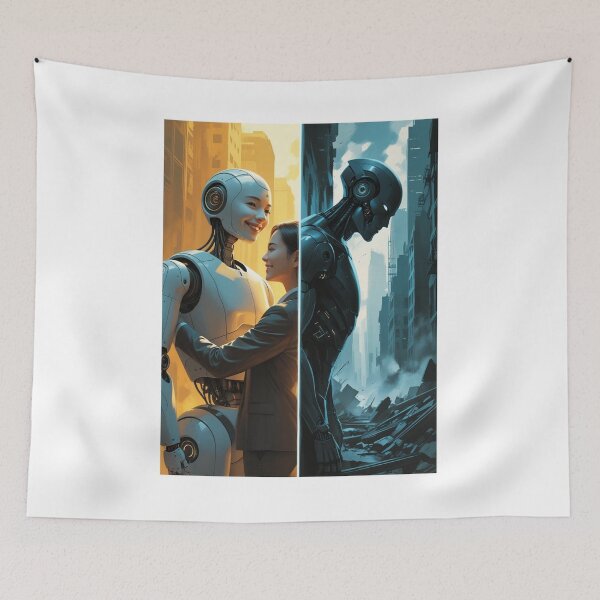Item preview, Which One AI Is It Gonna Be? – Helper or Threat Split Illustration designed and sold by smitke.