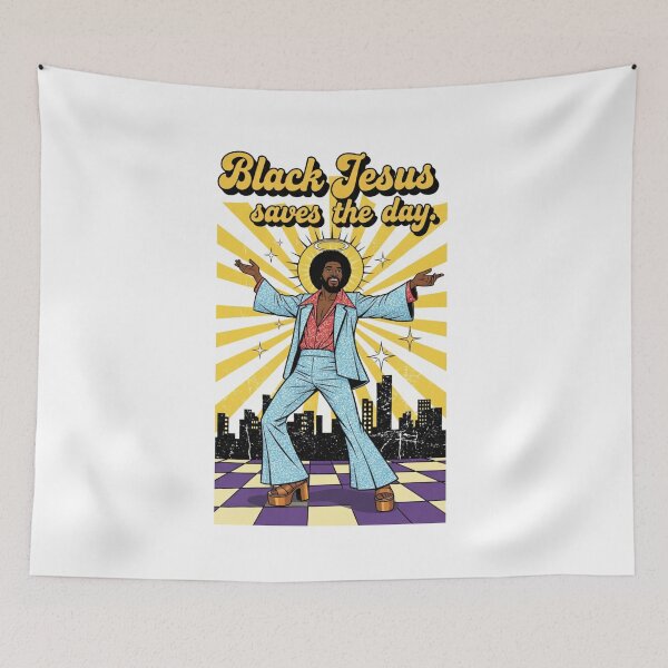 Item preview, Black Jesus, Jesus, 70s, peace, disco, funky. Funnyfits70, retro, vintage, meme, funny, humor designed and sold by FunnyFits70.