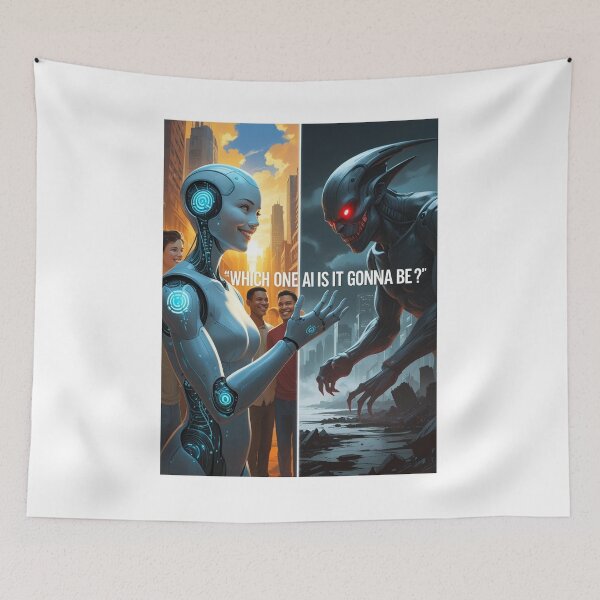 Item preview, Which One AI Is It Gonna Be? – Helper or Threat Split Illustration designed and sold by smitke.