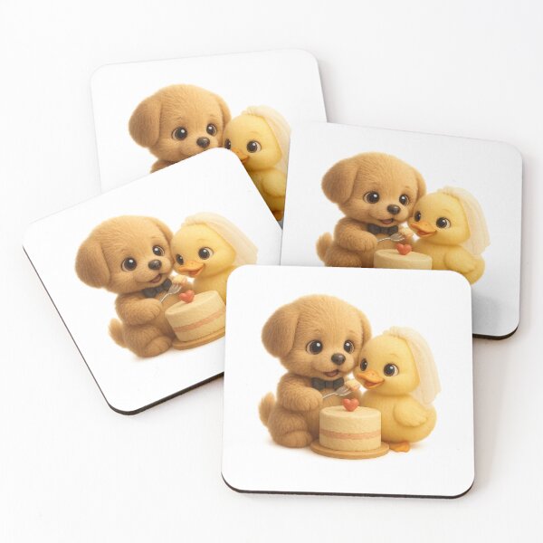 Item preview, Puppy Groom & Duckling Bride sharing a wedding cake designed and sold by Moons Studio.