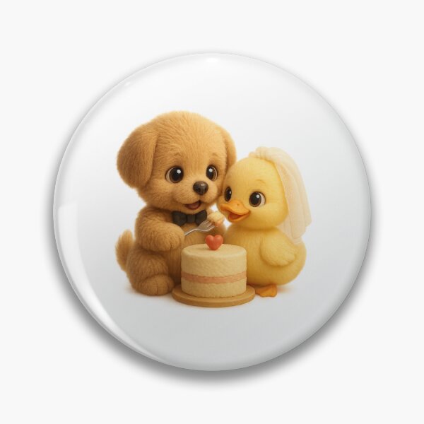 Item preview, Puppy Groom & Duckling Bride sharing a wedding cake designed and sold by Moons Studio.