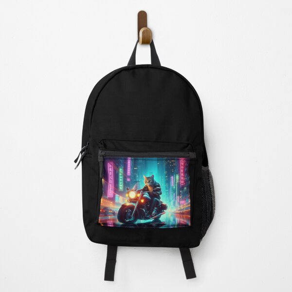 Item preview, a cat riding a motorcycle in the city at night designed and sold by Dogandesighn.