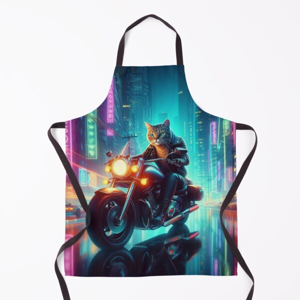 Item preview, a cat riding a motorcycle in the city at night designed and sold by Dogandesighn.
