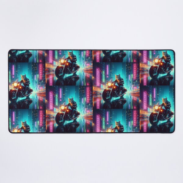 Item preview, a cat riding a motorcycle in the city at night designed and sold by Dogandesighn.
