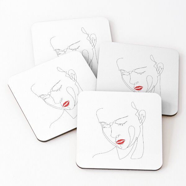 Item preview, Elegant One-Line Female Face with Red Lip Highlight designed and sold by SplashTastic.