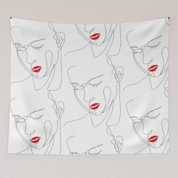 Item preview, Elegant One-Line Female Face with Red Lip Highlight designed and sold by SplashTastic.