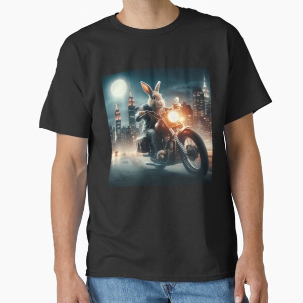 Item preview, a rabbit riding a motorcycle in the city at night designed and sold by Dogandesighn.