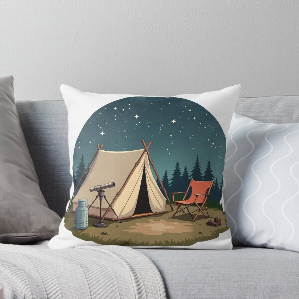 Item preview, Peaceful Camping Tent with Telescope and Chair Under Starry Night Sky in Pine Forest Illustration designed and sold by Mimoshi ⭐⭐⭐⭐⭐.