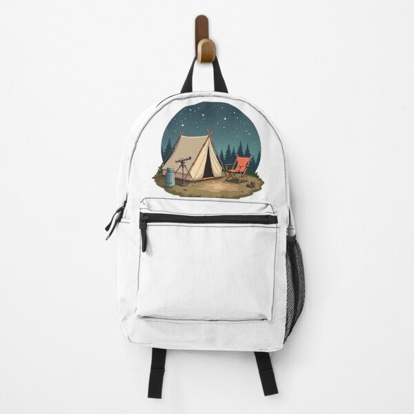 Item preview, Peaceful Camping Tent with Telescope and Chair Under Starry Night Sky in Pine Forest Illustration designed and sold by Mimoshi ⭐⭐⭐⭐⭐.