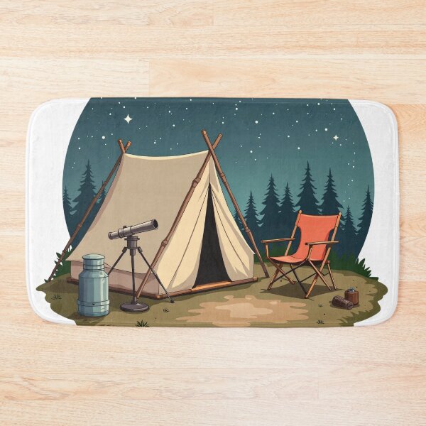 Item preview, Peaceful Camping Tent with Telescope and Chair Under Starry Night Sky in Pine Forest Illustration designed and sold by Mimoshi ⭐⭐⭐⭐⭐.