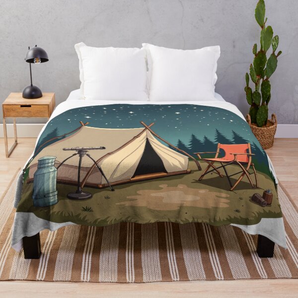 Item preview, Peaceful Camping Tent with Telescope and Chair Under Starry Night Sky in Pine Forest Illustration designed and sold by Mimoshi ⭐⭐⭐⭐⭐.