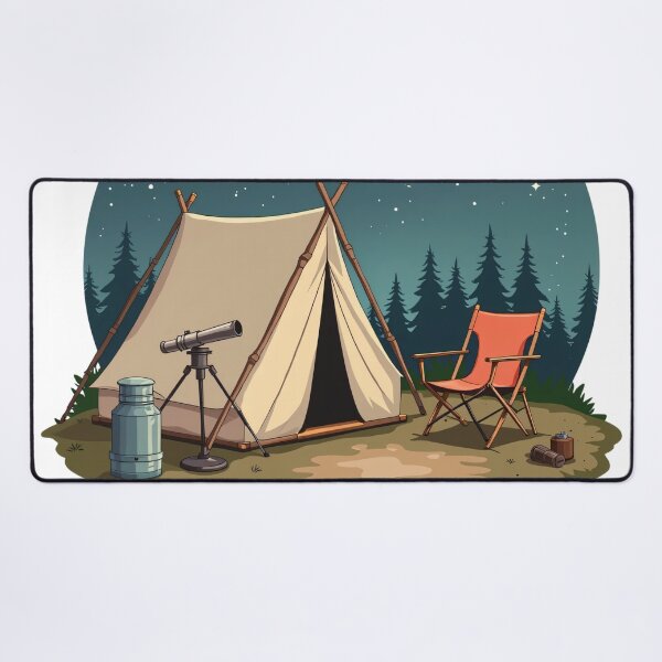 Item preview, Peaceful Camping Tent with Telescope and Chair Under Starry Night Sky in Pine Forest Illustration designed and sold by Mimoshi ⭐⭐⭐⭐⭐.