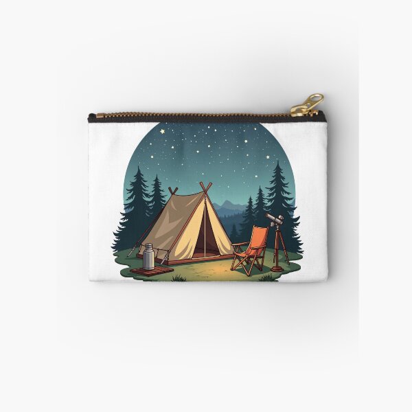 Item preview, Cozy Night Camping Tent Under Starry Sky with Chair and Telescope in Pine Forest Illustration designed and sold by Mimoshi ⭐⭐⭐⭐⭐.