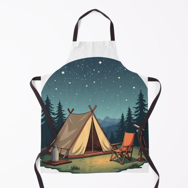 Item preview, Cozy Night Camping Tent Under Starry Sky with Chair and Telescope in Pine Forest Illustration designed and sold by Mimoshi ⭐⭐⭐⭐⭐.