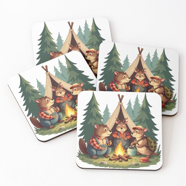 Item preview, Cute Forest Animals Camping Together Around Campfire in Front of Tent Illustration designed and sold by Mimoshi ⭐⭐⭐⭐⭐.