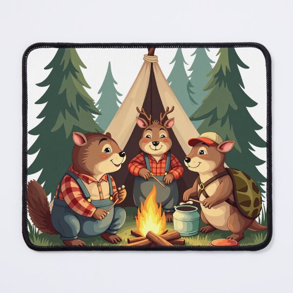 Item preview, Cute Forest Animals Camping Together Around Campfire in Front of Tent Illustration designed and sold by Mimoshi ⭐⭐⭐⭐⭐.