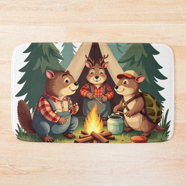 Item preview, Cute Forest Animals Camping Together Around Campfire in Front of Tent Illustration designed and sold by Mimoshi ⭐⭐⭐⭐⭐.