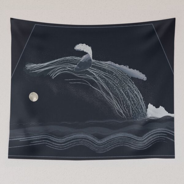 Item preview, Ocean Life Collection Majestic Blue Whale Under the Moon – Minimal Ocean Art designed and sold by Miza Drops.