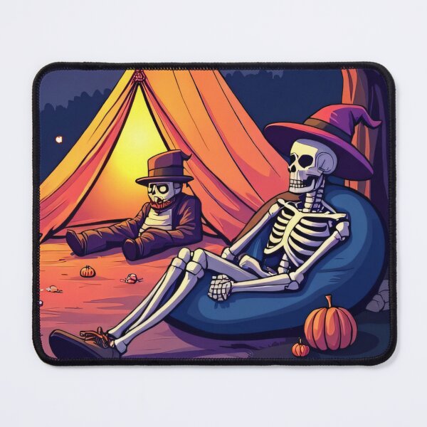 Item preview, Halloween Night Camping with Skeleton Friends, Witch DJ, and Lanterns Under Glowing Full Moon Illustration designed and sold by Mimoshi ⭐⭐⭐⭐⭐.