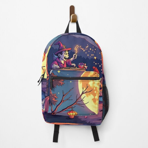 Item preview, Halloween Night Camping with Skeleton Friends, Witch DJ, and Lanterns Under Glowing Full Moon Illustration designed and sold by Mimoshi ⭐⭐⭐⭐⭐.