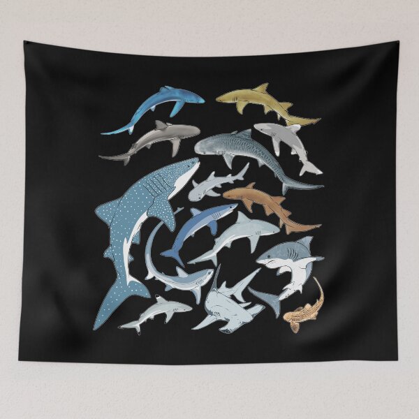 Item preview, Tiger shark nurse shark blue shark whale shark hammerhead mako shark designed and sold by NicGrayGraphic.