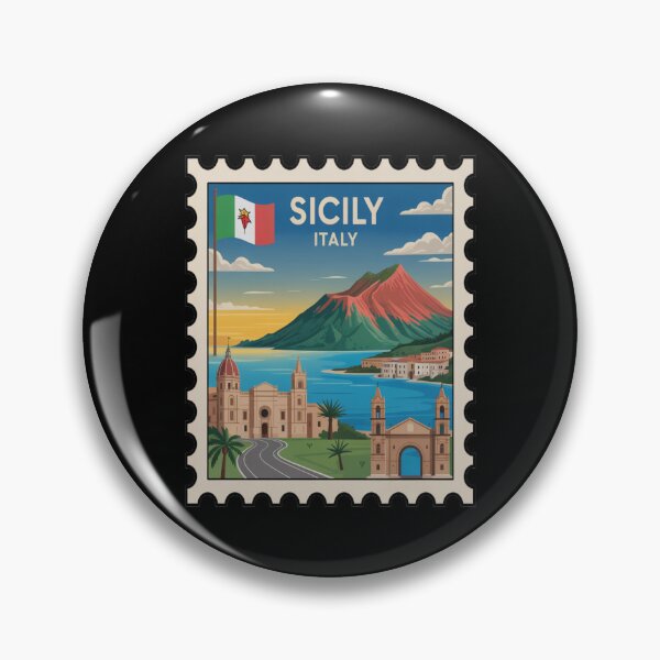 Item preview, Sicily Italy Flag & Landmarks Postage Stamp Sticker designed and sold by stickercuffs.