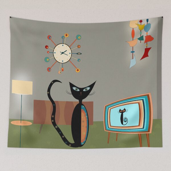 Item preview, Midcentury Modern Kitty watching a Kitty designed and sold by WandaRichards.
