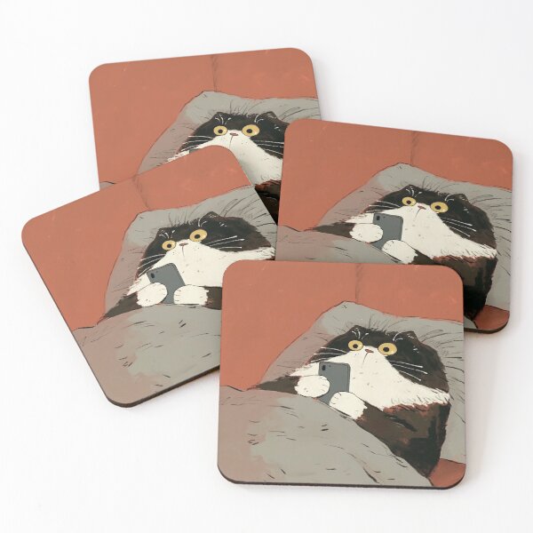 Item preview, Tuxedo cat / Bicolor cat playing smartphone, chilling in bed designed and sold by 516 Studio.