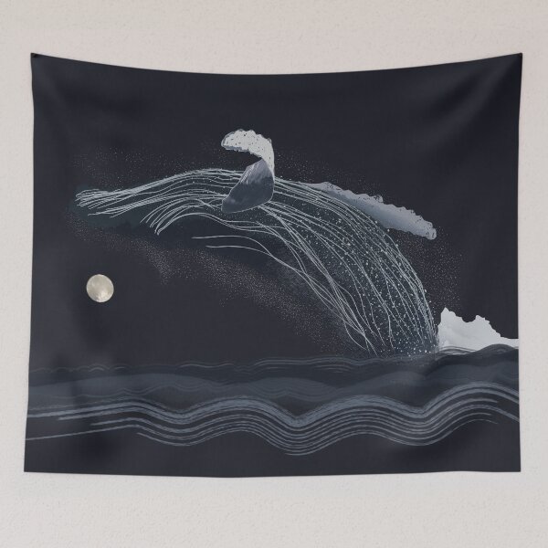 Item preview, Ocean Life Collection Majestic Blue Whale Under the Moon  no BG – Minimal Ocean Art designed and sold by Miza Drops.